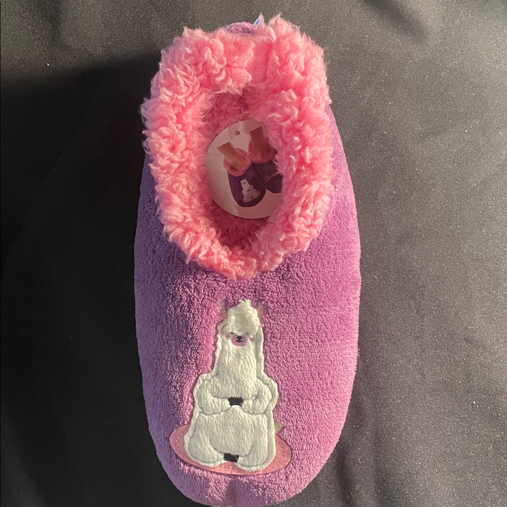 Snoozies! - Kids Plush Footie Slipper with Pink Llama Accent - Purple/Pink